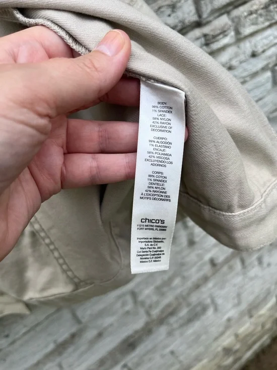 Chico’s Gold Lace Jacket Size 2 Open Front Beige Blazer Textured Cotton Blend - Picture 3 of 6